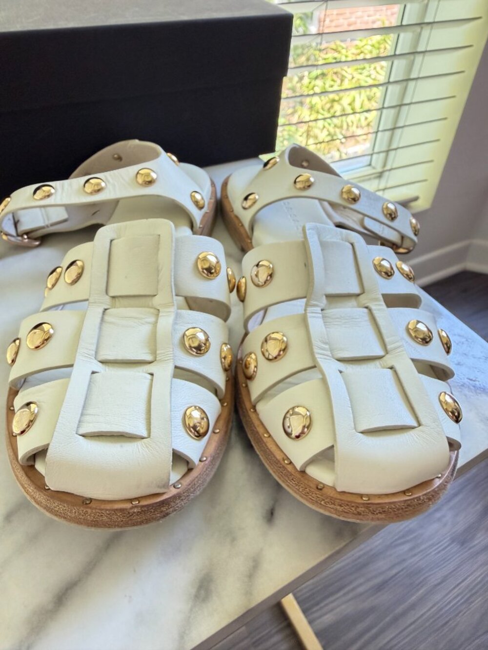 Freda Salvador White Gladiator Studded Leather Sandals - Picture 12 of 15